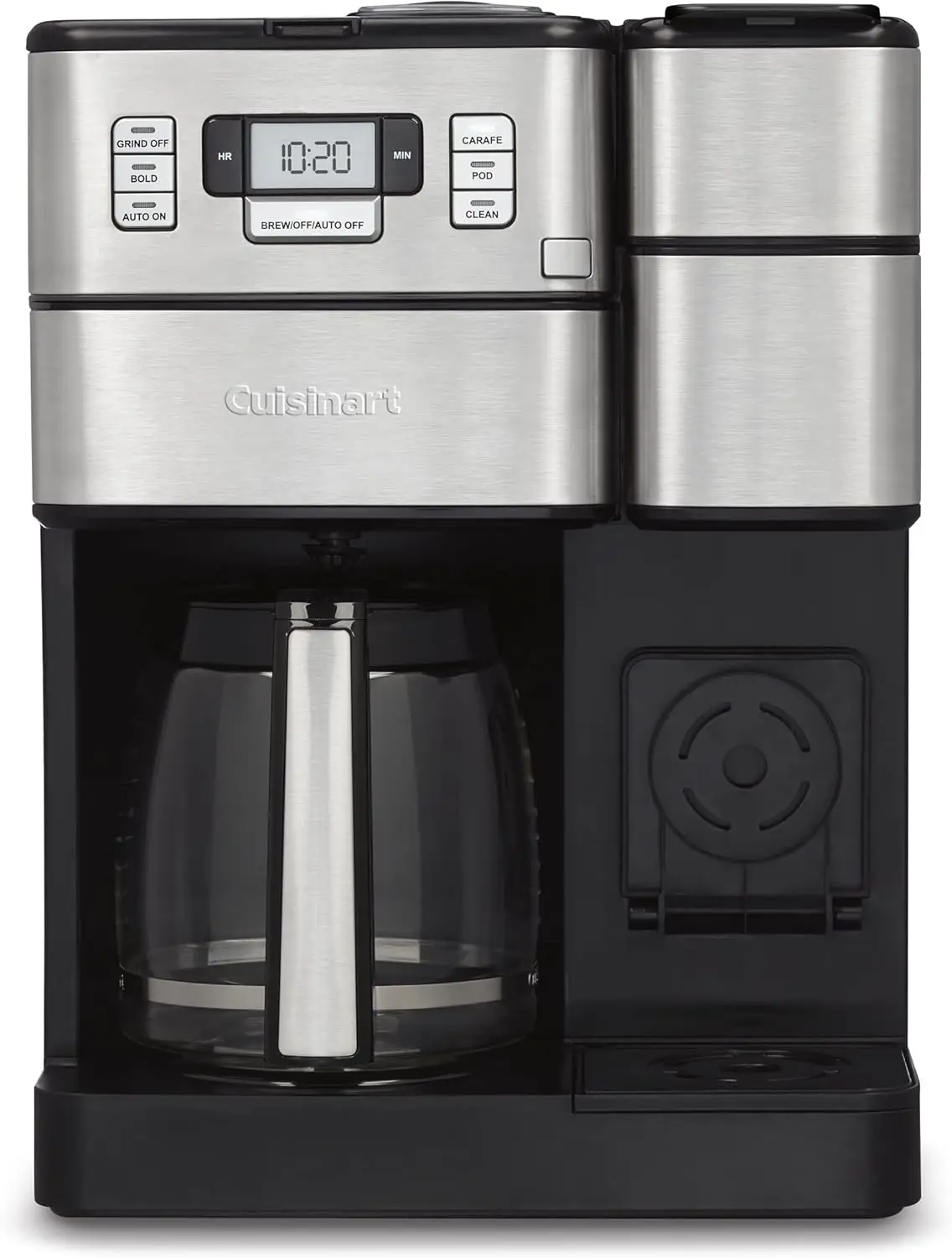 

Coffee Maker with Built-in Grinder, Single-Serve Brewer, and 12-Cup Carafe in Black/Silver