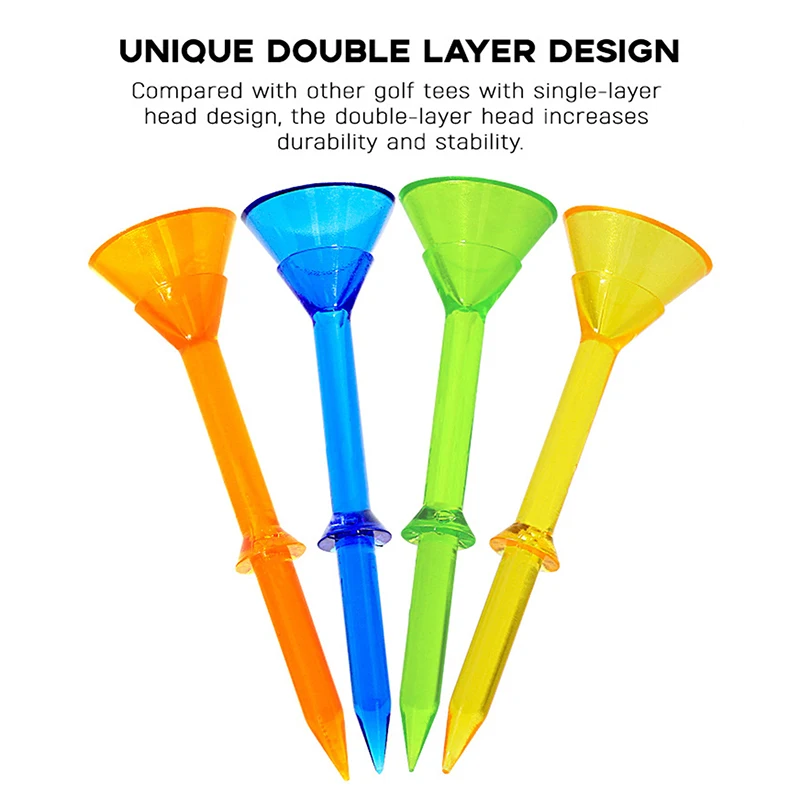 تي شيرتات جولف بلاستيكية كبيرة الحجم مادة PC متينة للغاية 3-1/4 بوصة تي شيرت جولف 10 عبوات من تي شيرتات ثابتة منخفضة الاحتكاك والدوران الجانبي