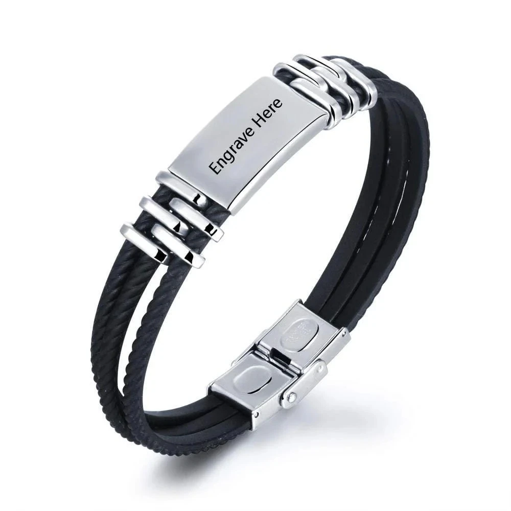 Father's Day Gift Personalized Name Bracelet Stainless Steel Leather Bracelet Men's Dad Custom Free Engraved Name Jewelry