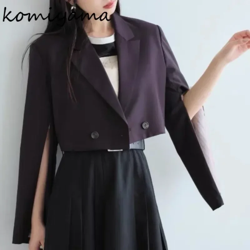 Double Breasted Crop Blazer Mujer Split Long Sleeve Abrigo Mujer Japan Style Women Jackets 2024 New Suit Coat Fall Casacos