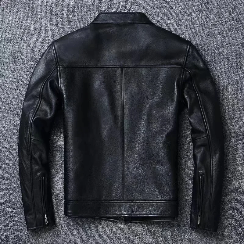 Men Racer Jackets Black Vintage Motorcycle Jacket Retro Stand Collar Motorbike Cowhide Leather Clothing Winter Size 6XL