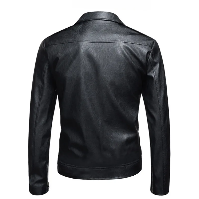 Black White Faux Leather Jacket Spring Autumn Slim Fit Men\'s Motorcycle Jacket With Zipper Casual Male Coat Outerwear Tops