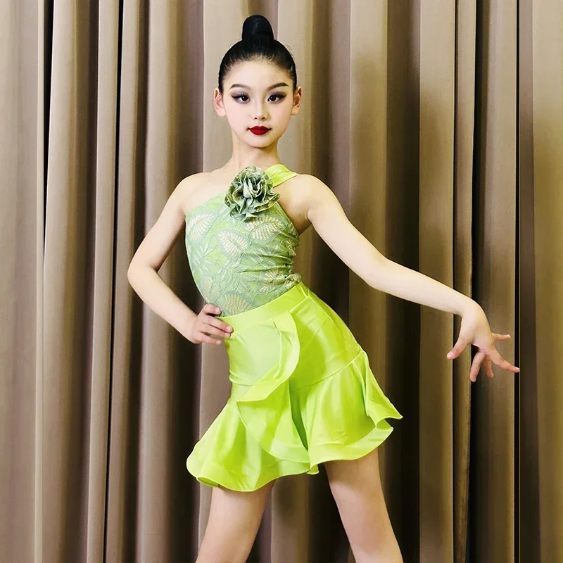 فستان قاعة الرقص اللاتيني للفتيات، ملابس الرقص اللاتينية للأطفال، زي السالسا، فساتين قاعة الرقص للأطفال باللون الرمادي والأحمر