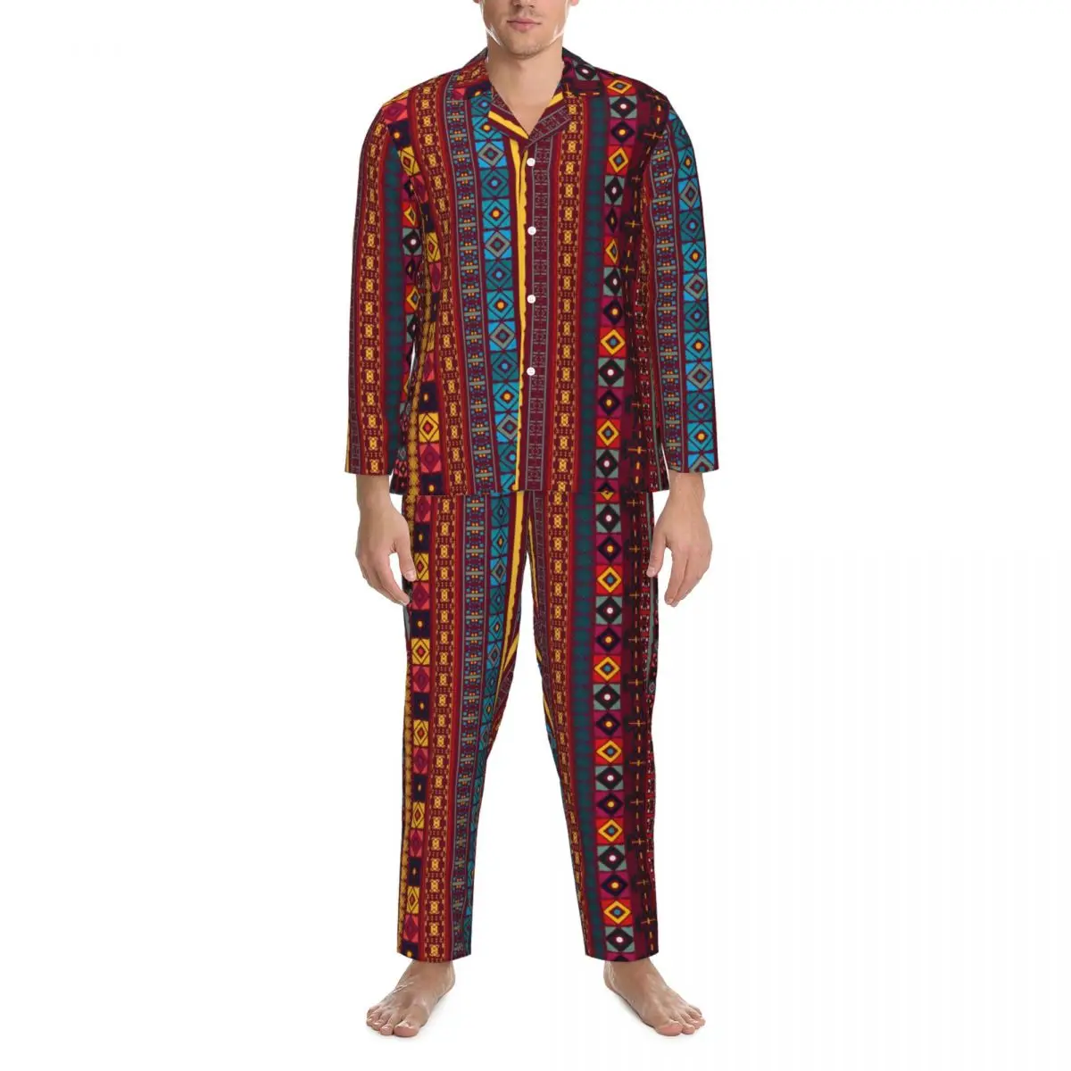 

Tribal Print Pajama Sets Spring vintage ethnic boho Cute Bedroom Sleepwear Men 2 Piece Casual Oversized Design Home Suit Gift