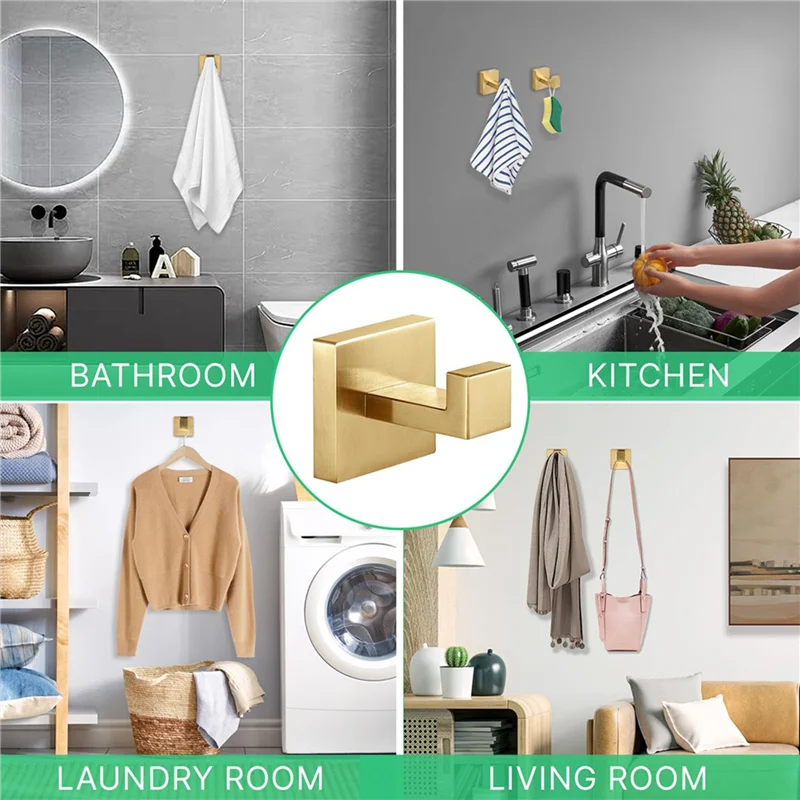 

Y42A-Towel Hooks Robe Hook Coat Hook Stainless Steel Heavy Duty Bathrooms Square Hooks Wall Mounted For Bathroom 4 Pack