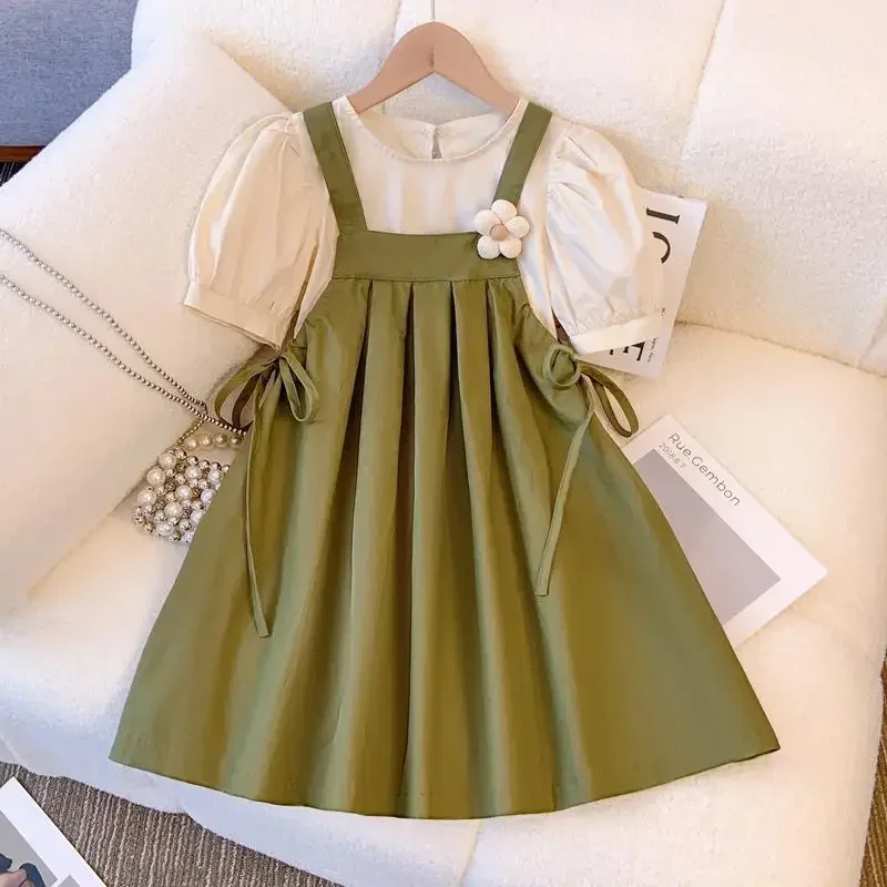 Girls Summer Dress Set Kids Top+Suspender Skirt 2Pic Children Flower Leisure Suit Youth Party Clothes Kids Dress 8 9 11 12 Years