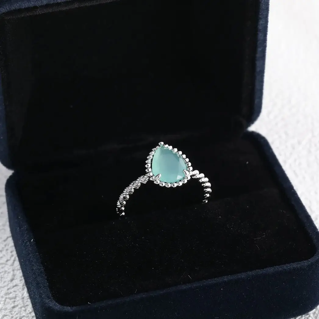 

APIR Blue Green Chalcedony Teardrop Ring for Women 925 Sterling Silver Bohemian Style Moissanite Ring Luxury Jewelry Custom