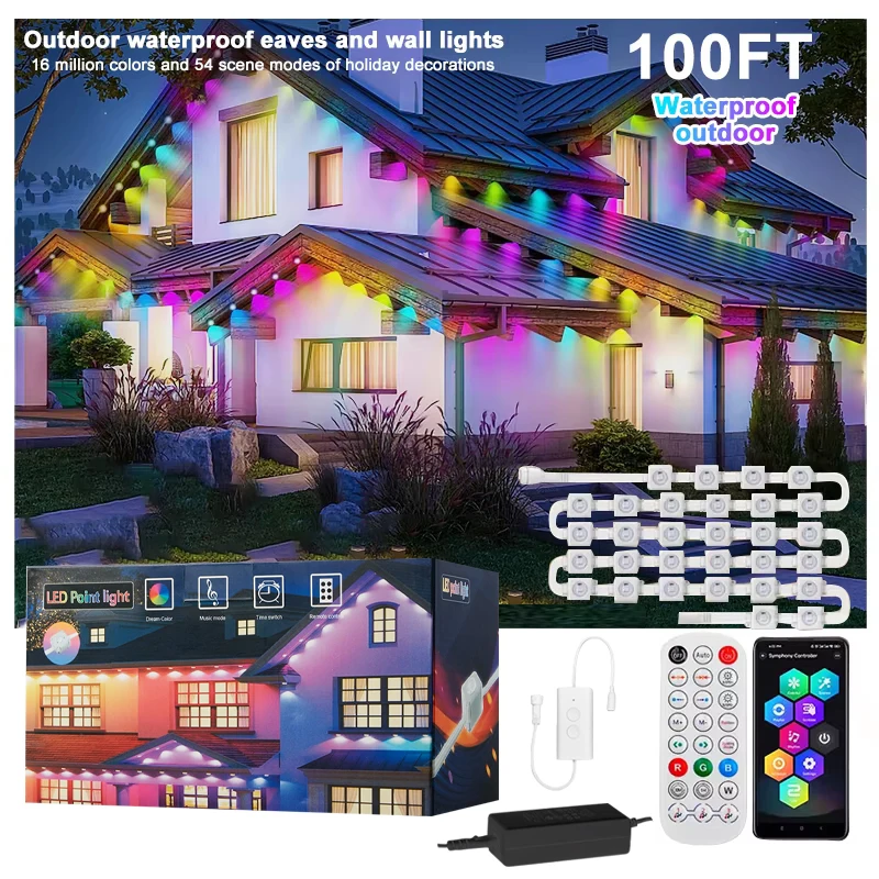 30M RGB Eaves LED Lights Smart Permanent Outdoor Lights String APP Bluetooth holiday Christmas Lights Full House Party