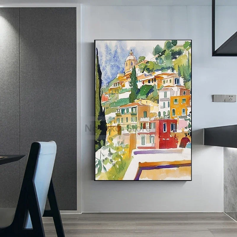 الإيطالية أمالفي كوست سيتي سكيب المشارك بوسيتانو المائية المشهد الساحلي يطبع حائط لوح رسم الفن ديكور غرفة المنزل