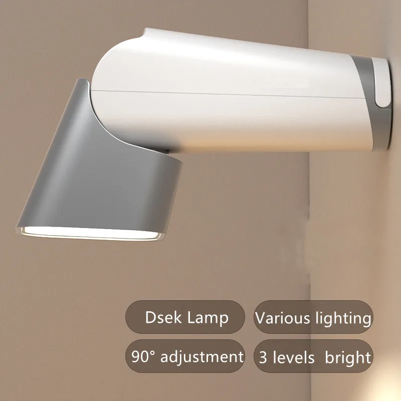 LED Reading Light Desk Lamp Foldable Touch 3 Color Dimmable Wall Lamp USB Rechargeable Office Bedside Night Light Flahlight