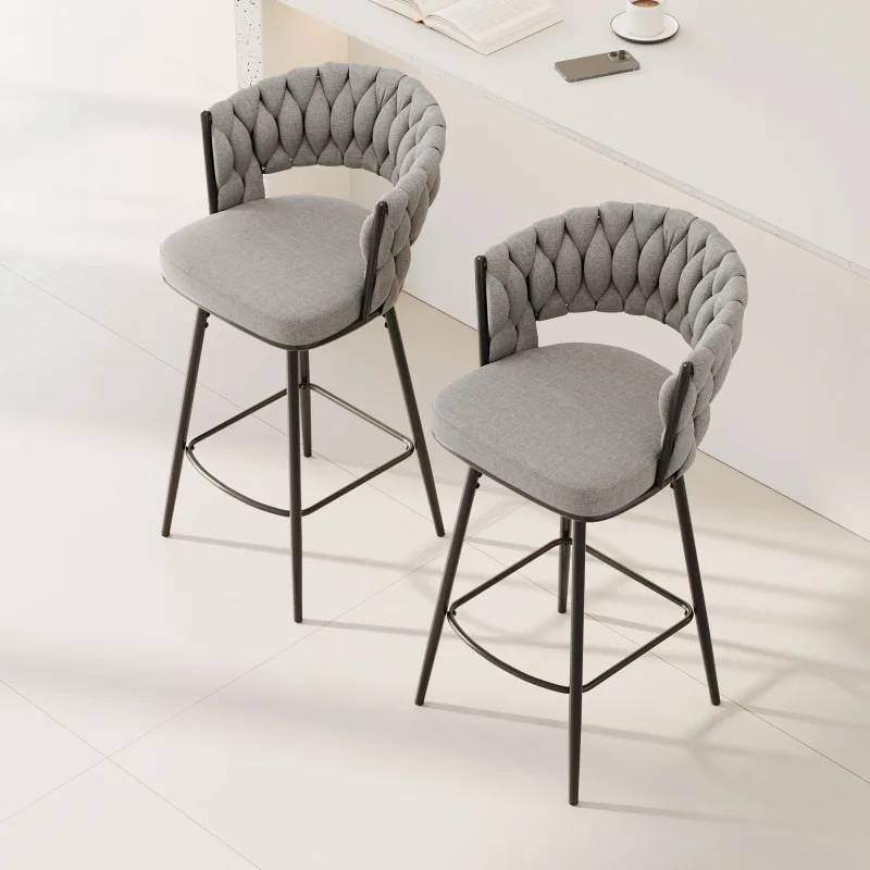 FENGSHUO 360swivel Bar Chairs Set Of 2 Equipped With Soft Cushioned Backrest Counter Stool Metal Leg Modern Luxury Kitchen Chair