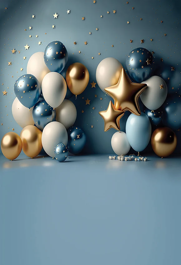 Mehofond Photography Background Blue Gold Birthday Balloon for Baby Shower Kids Portrait Backdrops Photozone Shooting Props