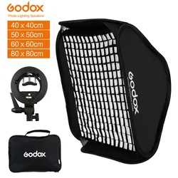 Godox 40x40 50x50 60x60 80x80cm Softbox with S1 S-Type Bracket Honeycomb Grid Bowens Mount Flash Bracket Mount Foldable Softbox