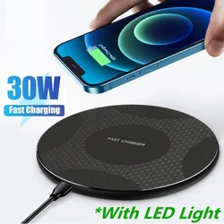 30W Wireless Charger Pad For iPhone 14 13 12 15 11Pro XS Max Induction Fast Wireless Charging Station For Samsung Xiaomi Huawei