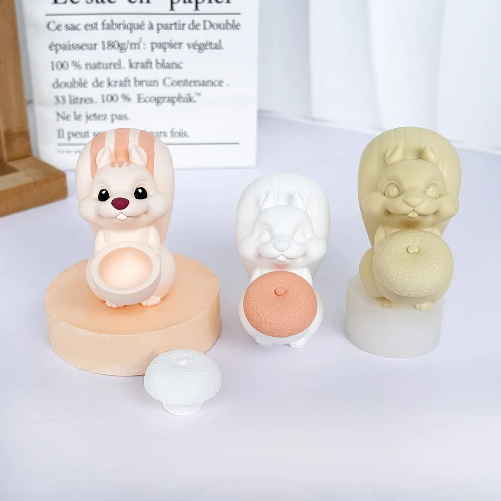 Squirrel Shape Aromatherapy Cup Gypsum Silicone Mold, Car Perfume Diffusion Containers Cement Mold,Small Storage Box Clay Molds