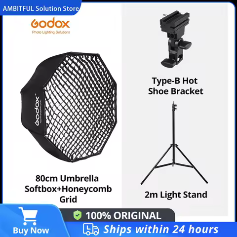 Godox Portable 80cm / 32" Octagon Umbrella Softbox with Light Stand,Honeycomb Grid,Hot Shoe Holder Bracket for Flash Speedlight