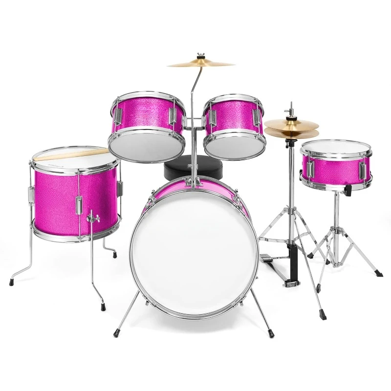 5-Piece Complete Junior Drum Set with Genuine Brass Cymbals - Advanced Beginner Kit with 16