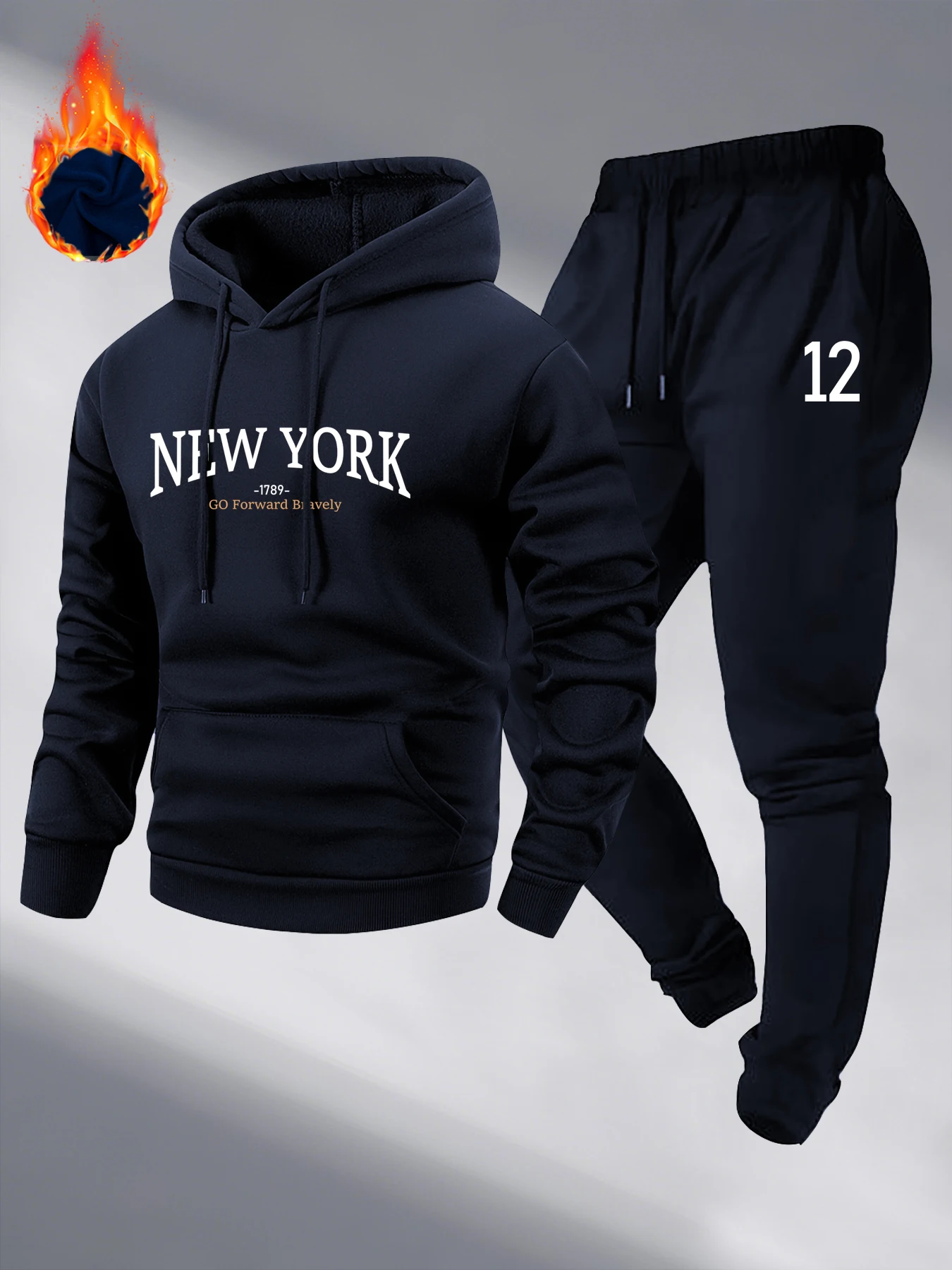 Men's Autumn and Winter Pattern Casual Two-Piece Set Hooded Sweatshirt and Pants with Pockets Regular Fit Outdoor Sport Suit