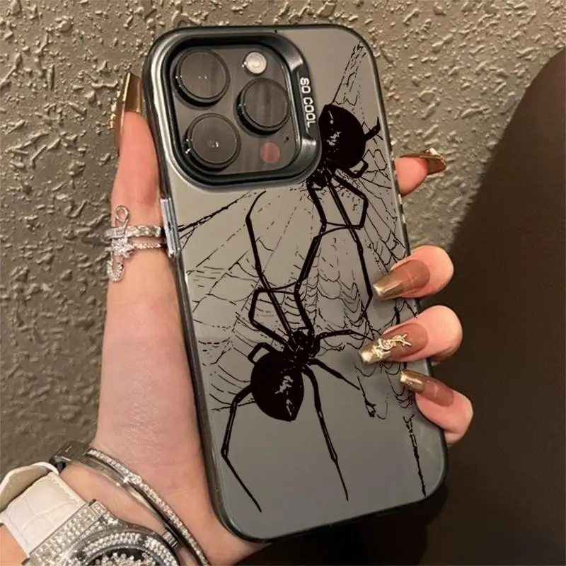 

Spider Pattern Phone Case Electroplate Silver IMD Cover Phone Protective Cover for IPhone 16 Pro Max 15 Pro 14Plus 13 12 11