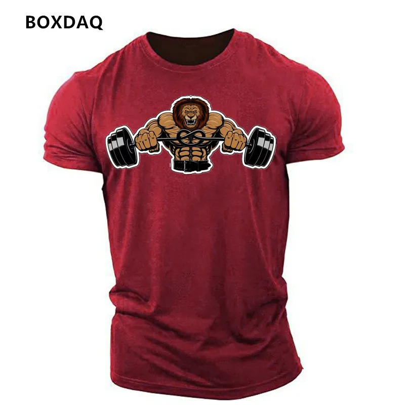 Funny Spoof Lion Pattern Men's Weightlifting Exercise T-Shirts Summer Short Sleeve 3D Print Gym Fitness Sports Tops 6XL Big Size