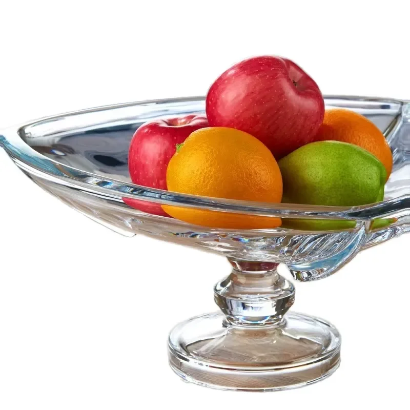 Crystal Glass Fruit Plate Creative Triangle Snack Bowl with Handle Large Small Suitable for Nut Salad Candy