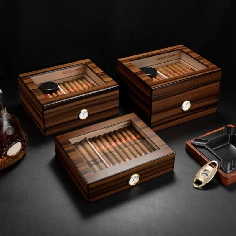 

High-end Wooden Cigar Case with Hygrometer with Cigar Storage Plate with Humidifier Large Capacity Portable Moisturizer