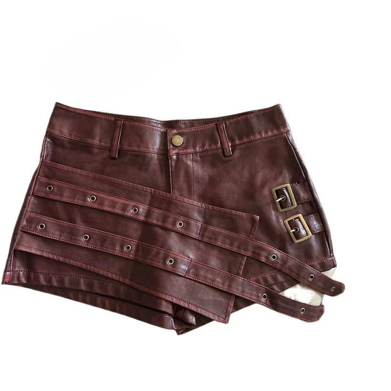 American Retro Design Temperament Spice Girl Style Sexy Versatile A Word Super Shorts Pu Leather Pants  Street Hipster Shorts