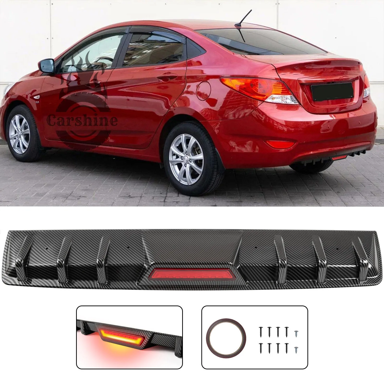

For Hyundai Accent 2020 Rear Bumper Diffuser w/LED Brake Stop Tail Light Spoiler