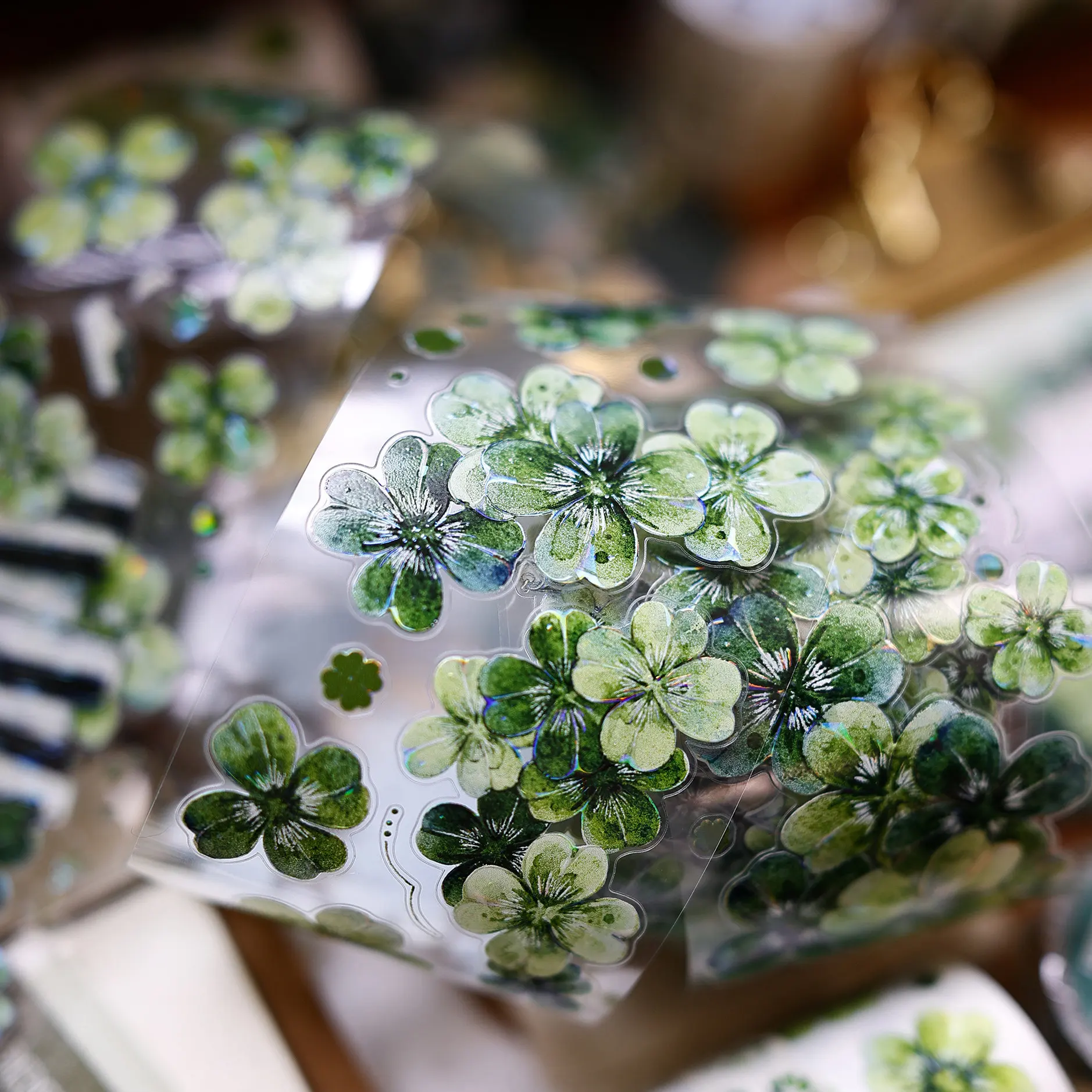 XiaoBaiJia Studio Vintage Green Four-leaf Clover Washi PET Tape Planner DIY Card Making Scrapbooking Decorative Sticker