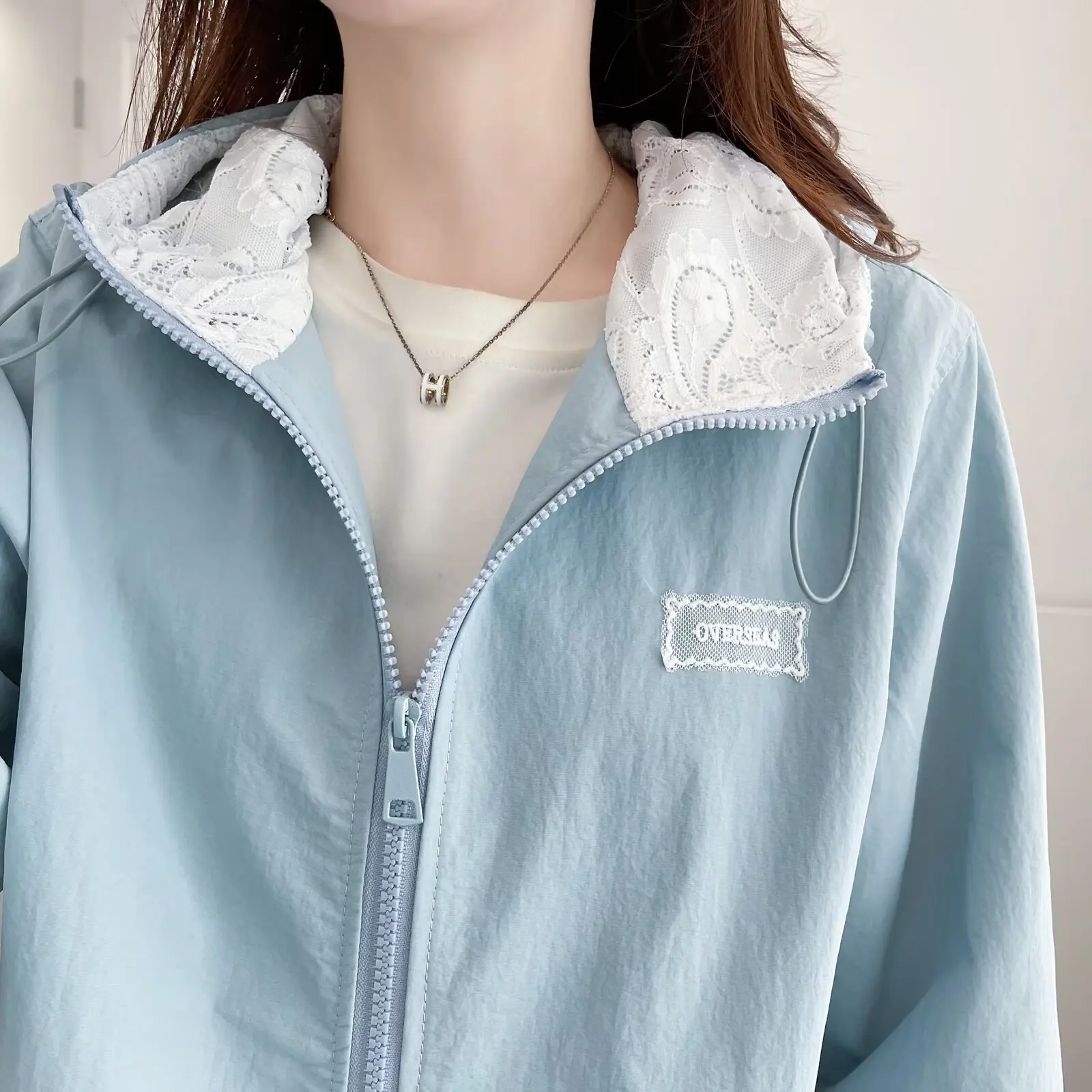 XXXXL Mode Plus Größe Damen Jacke Neue Herbst Spitze Patchwork Mit Kapuze Casual Mäntel 932