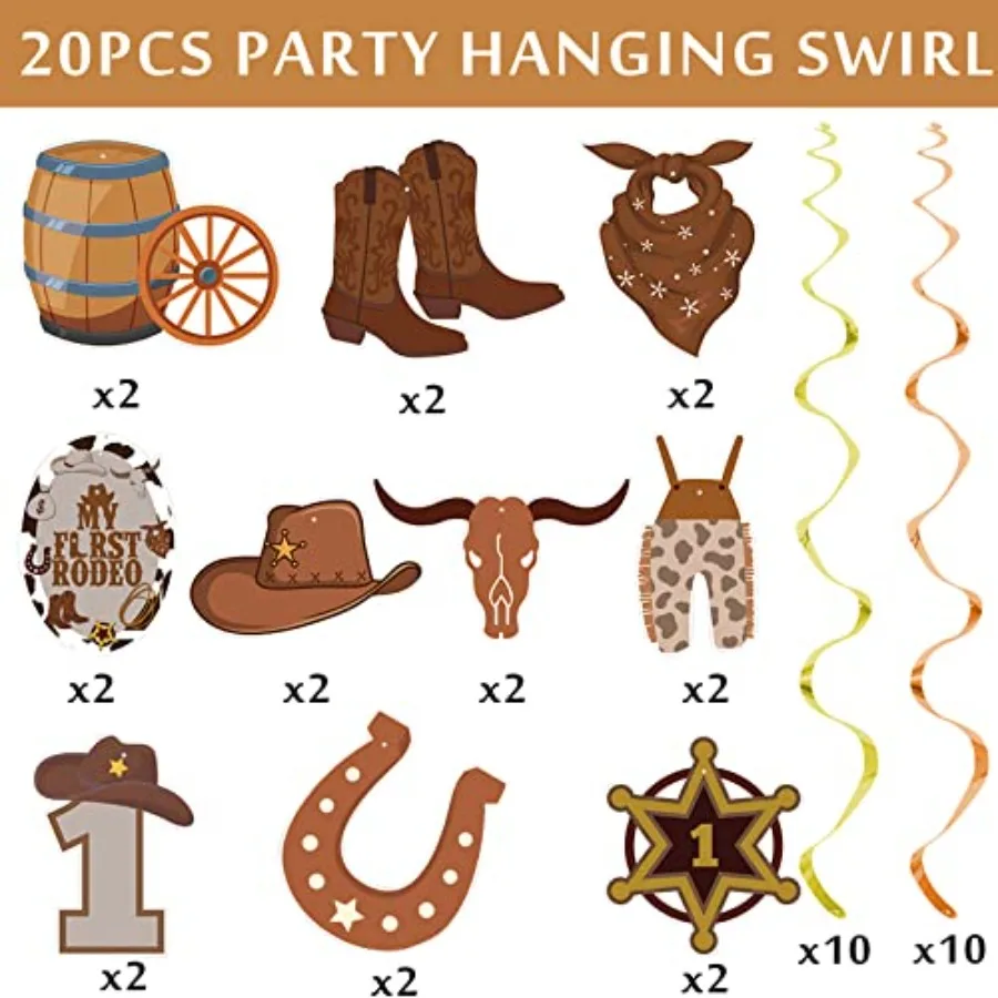 Cowboy Party Decorations My First Rodeo Birthday Party for Boy Supplies Western Theme Party Supplies Hanging Swirls Foil Cowgir