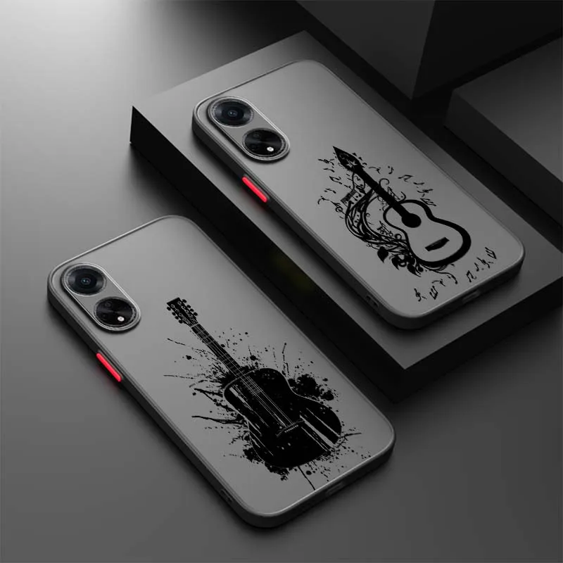 

Black Art Guitar Design For OPPO Find X3 X5 Lite Pro A98 A94 A93 A78 A79 A76 A58 A57 5G Frosted Translucent Phone Case