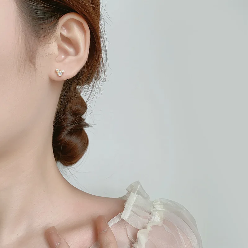 New Fashion Cute Mini Mouse Ear Stud Earrings For Women Female Zircon Girls Piercing Jewelry Accessories Gifts Qd342