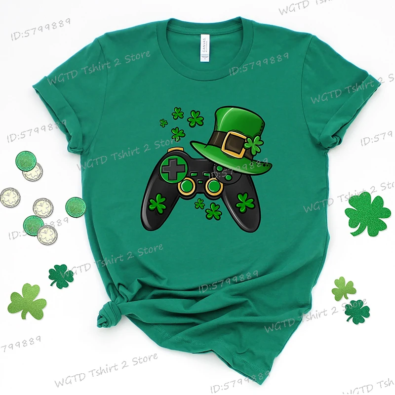 Video Game St Patricks Day T-shirt Women Gamer Girls Clothing Game Lover Gift Game Controller St Patrick's Day Casual T-shirts