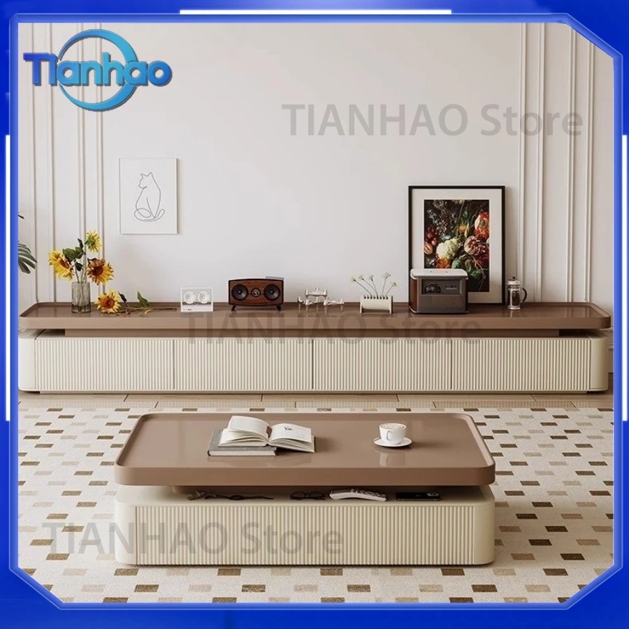 Coffee Table for Simple Style Milk Color Ribbon Drawer Household Living Room TV Cabinet Multi Purpose Combination