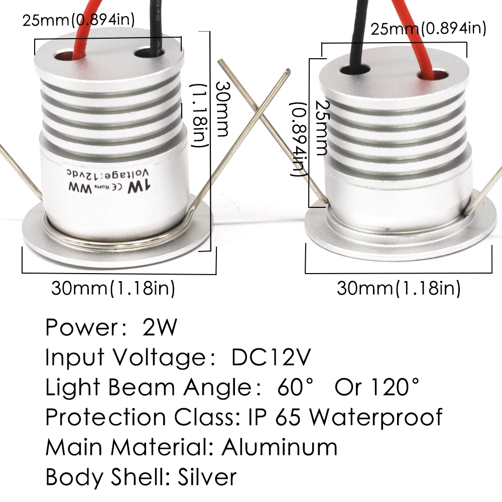 12V Mini Spot Light 1W IP65 Recesseed Ceiling Downlight 25mm Cutout Home Cabinet Lamp Stair Step Showcase Spotlight with Driver