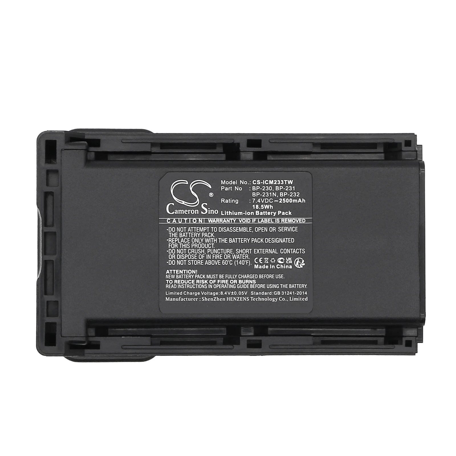 CS Replacement Battery for Icom IC-A14,IC-A14S,IC-F14,IC-F14S,IC-F15,IC-F16,IC-F16S,IC-F24,IC-F24S PN:BP-230 2500mAh / 18.5Wh