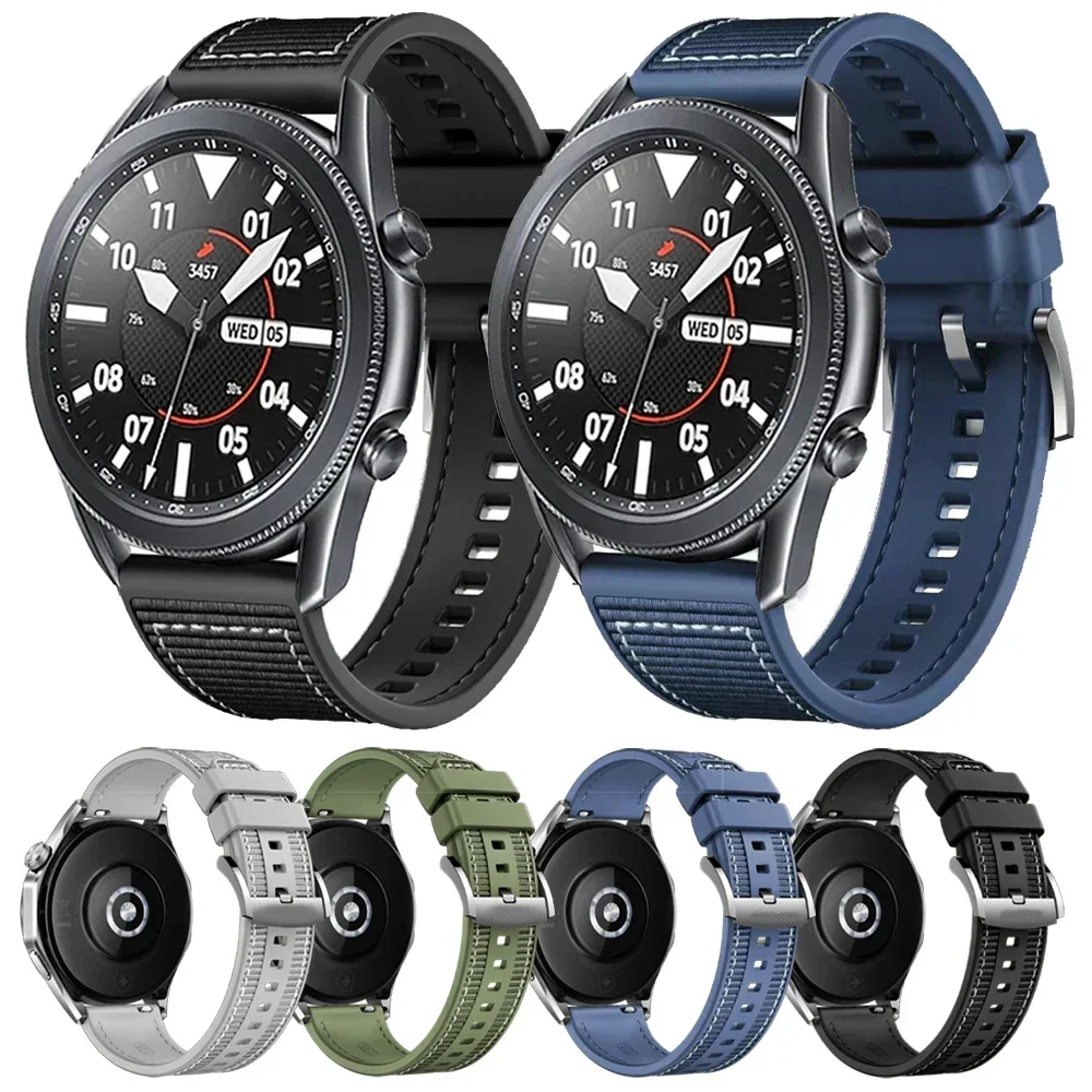 22mm Nylon Woven Strap For Samsung Galaxy Watch 46mm Watch3 45mm Gear S3 Classic Composite Silicone Band For HUAWEI GT4 Bracelet