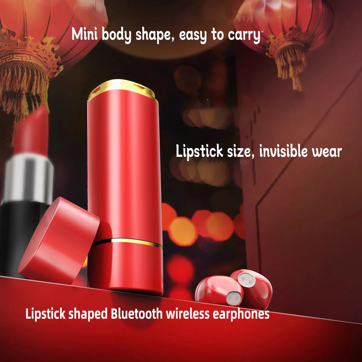 

Lipstick Bluetooth Wireless Earphones Type-C Fast Charge 24-hour Battery Life Dual Microphone CVC Noise Reduction TWS Earphones