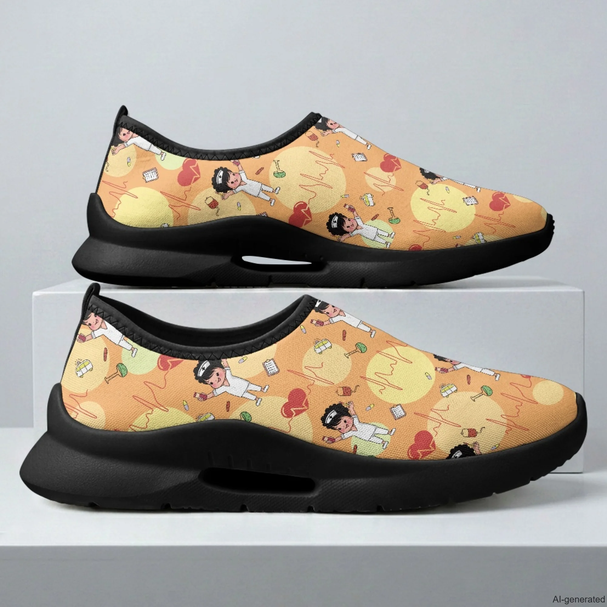 XIXIRIMIDO Womens Nursing Shoes Casual Shoes Slip On Walking Shoes Cartoon Nurse Print Shoes Woman Walking Shoes for Men 35-48