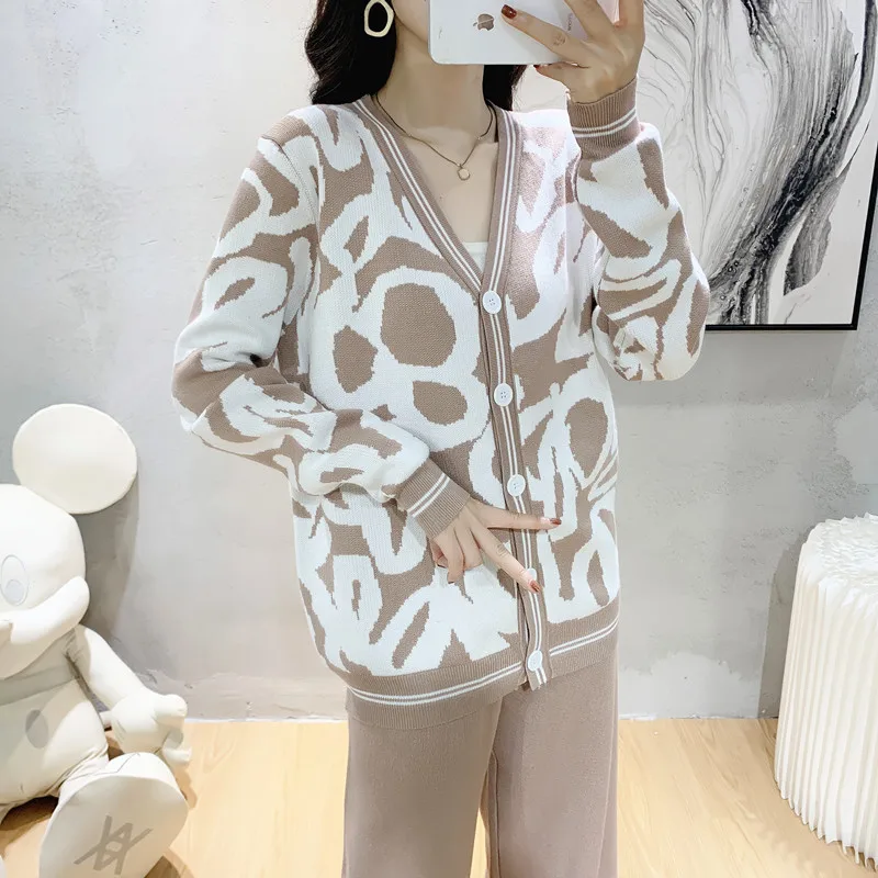 Women\'s Two Piece Set 2023 Autumn Winter New Fashion knit Long Sleeve Sweater Leisure Sweat Suit For Women Tracksuit Clothes