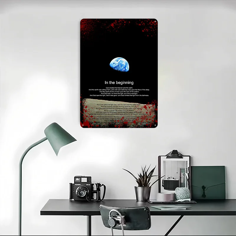 Earthrise Genesis Wall Art Metal Sign Space Poster Garage Decorations Customized Tin Plaque for Man Cave Decor Retro Coffee Bar