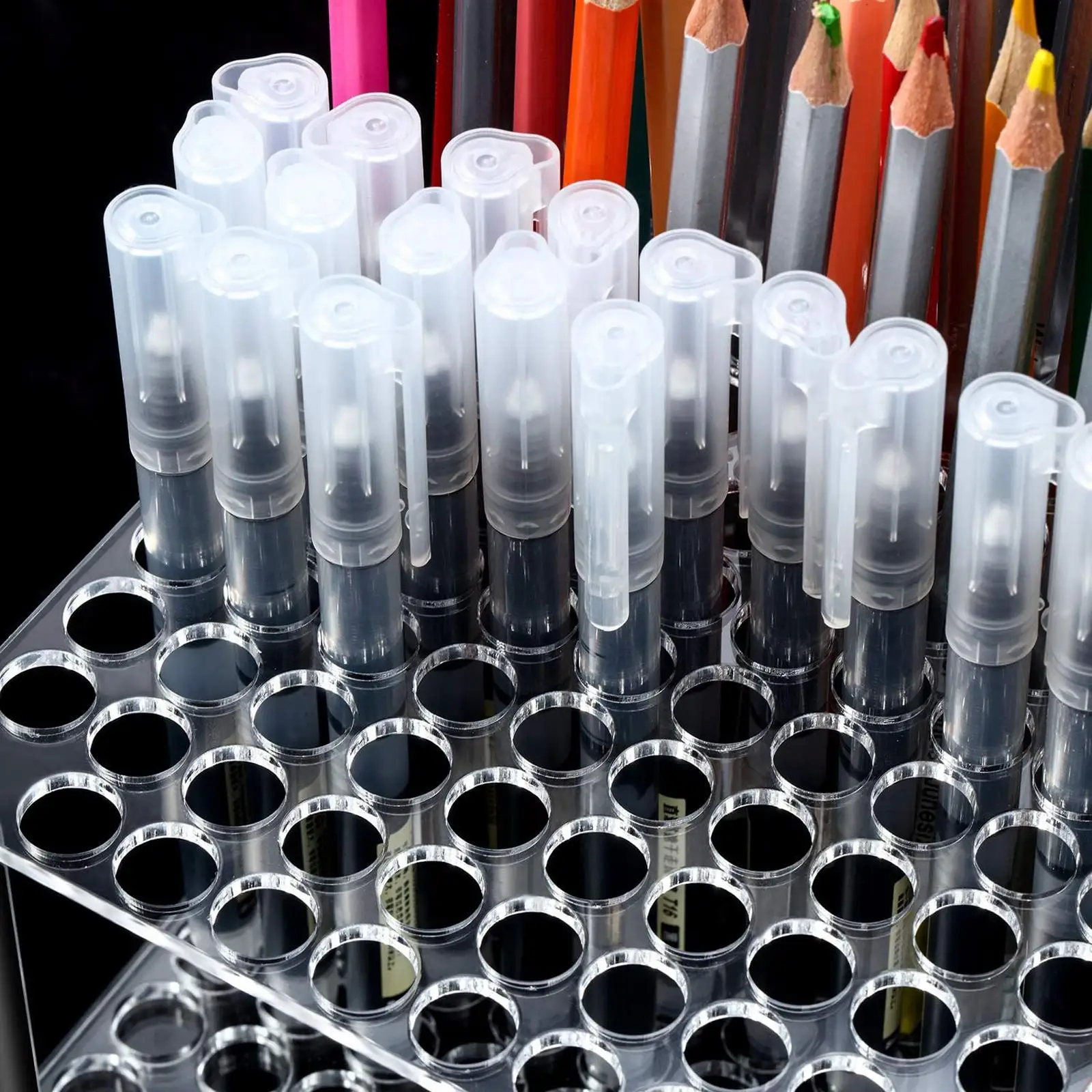 Acrylic Paint Brush Holder Desk Pen Organizer 48 Slots Clear Stand for Colored Pencils Art Supply Storage