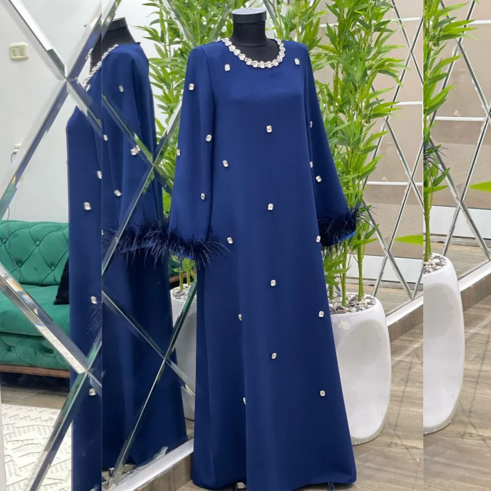 

Customized Jersey Rhinestone Feather A-line O-Neck Long Dresses Bespoke Occasion Classic Retro Sizes Available