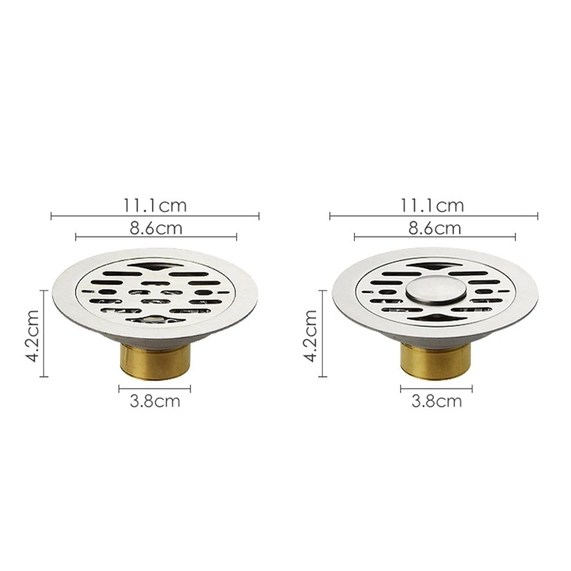304 Stainless Steel Drainer Floor Strainer 11.1x11.1cm SUS304 Round Bathroom Floor Drain Waste Grate