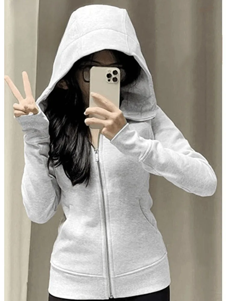 เสื้อคาร์ดิแกนมีฮู้ดสีชมพู ซิปหน้า สำหรับผู้หญิง เสื้อคลุมสวมทับ สปริง/ซัมเมอร์ รุ่นใหม่ ทรงเข้ารูป แขนยาว สี