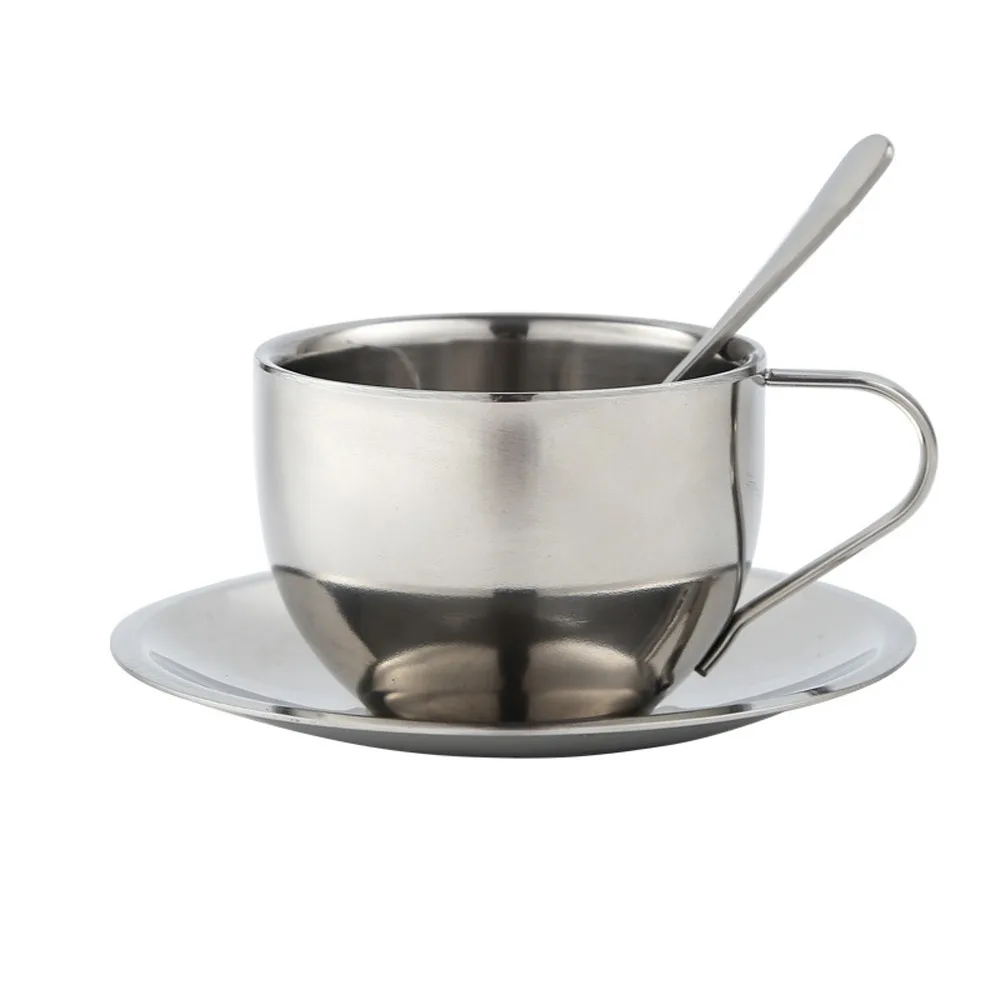 

Портативный набор кофейных чашек из нержавеющей стали с двойными стенками, 180/200/280 мл, чайная чашка, гладкая поверхность, нержавеющая термокружка, идея подарка