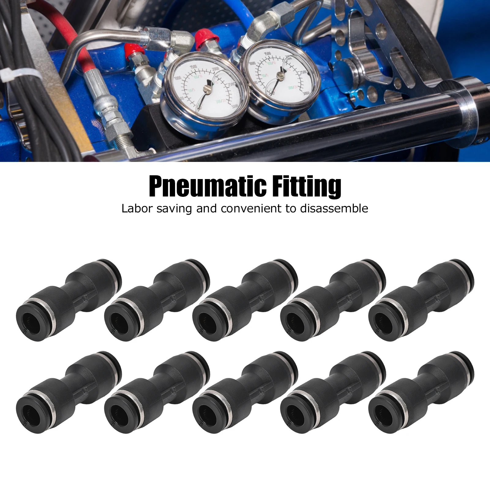 10Pcs Straight Push Pipe Pneumatic Connector Quick Connect Hose Fitting for Air Line Kit Compressor Accessories