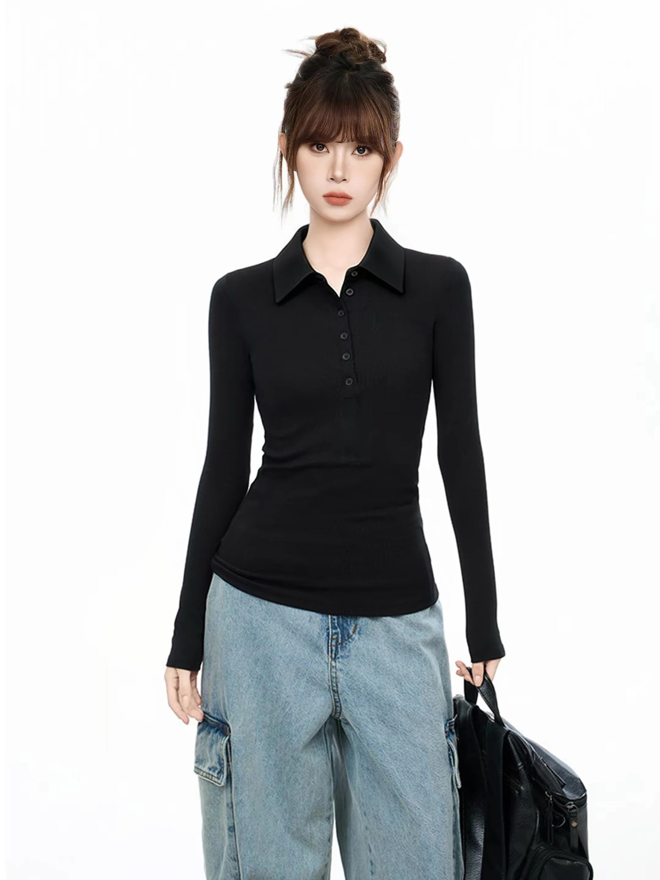 95 Cotton Long Sleeve  Neck Base Shirt Women's plus Size Slim Fit Inner Wear Shoulder T-Shirt Autumn New Style Simple Pur...