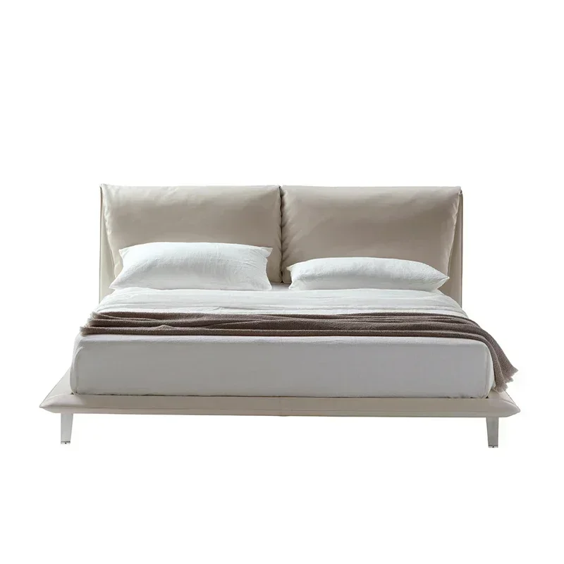

#Italian minimalist design high quality Saddle leather covered modern style King size Bedroom Furniture soft bed